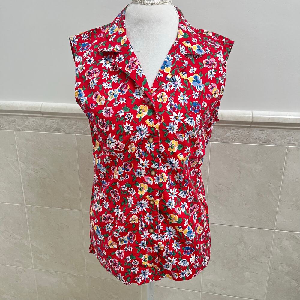 Vintage Talbots floral sleeveless collared blouse 80's 90's